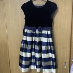 ネイビー シルバー ストライプ ドレス