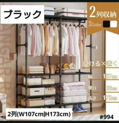 ハンガーラック 2列 幅107cm 省スペース ワンルーム ブラック 簡単組立のサムネイル