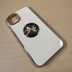 【新品】iPhone 13 / 14 対応 リング付きケース ホワイト×ゴールド