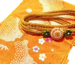 振袖用小物 帯揚げ＊帯締め 新品 2点セット 正絹 オレンジ 成人式 和装小物