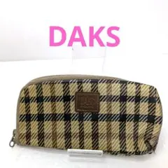 DAKS　ポーチ　チェック柄　L字ファスナー　ベージュ