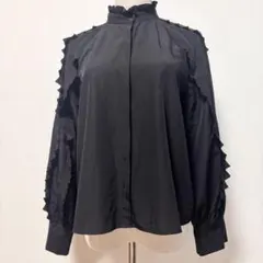 FRAY I.D スカラップフリルブラウス 黒 フリー 23SS 　洗えるのサムネイル
