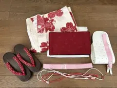 未使用☆一式セット】三勝染 花柄 まり柄 浴衣 下駄 帯 帯紐 インナー 