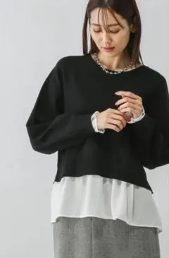 グローバルワーク　メルティ布帛ドッキングプルオーバー　ブラック　Mサイズ