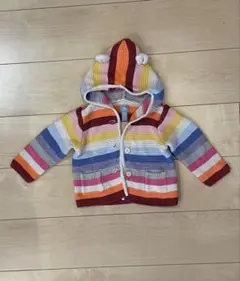 baby GAP くま耳付き マルチボーダー ニットカーディガン