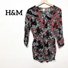H&M 花柄 長袖トップス【US 6】オールインワンショーパン　薄手　カラフル