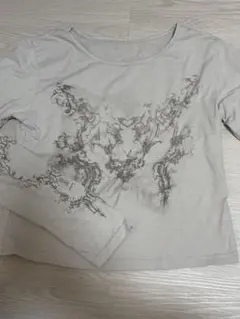 アートプリントライトグレー長袖TシャツY2k