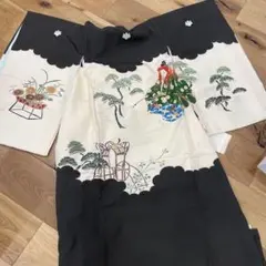 お宮参り用伝統和装 黒と白刺繍入り