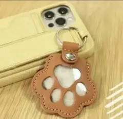 肉球 キーホルダー 薄い茶色 ブラウン レザー調 犬 猫 バッグ 鍵用