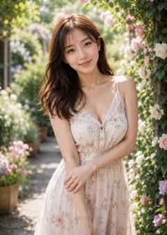 花園の女性 フラワードレス 2L判 アートポスター