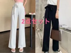 【2点セット】WEGO/ウエストサイドリボンストレートスラックスパンツ