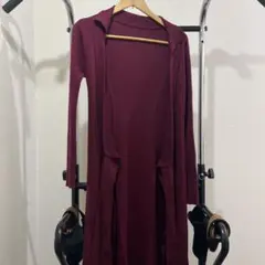 バーガンディ ニットラップワンピース 長袖