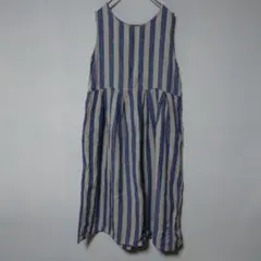 【ichi】リネン100％ 美品 ストライプ ノースリーブ ロングワンピース