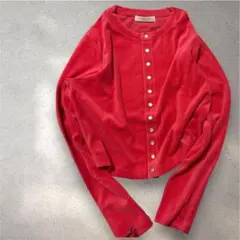 コットンポリエステルベロアクルーネックカーディガンMACPHEE