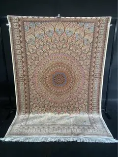 極美品】ペルシャ絨毯 クム産 総シルク サイン入り 光沢美 200×137
