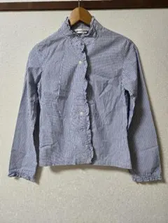 青と白のストライプ 長袖シャツ Mサイズ