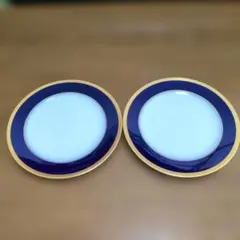 大倉陶園「瑠璃片葉金蝕」「20cmデザート皿」（ケーキ皿・サラダ皿）2枚セットのサムネイル