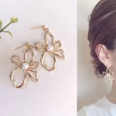 ゴールドフラワー♡パール 結婚式 ハンドメイド ピアス イヤリング お花 入園式