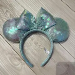 ミニー耳カチューシャ 青緑色 スパンコール