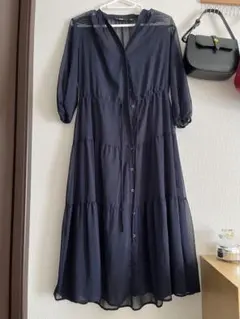 ネイビー ドット柄 ワンピース Sサイズ