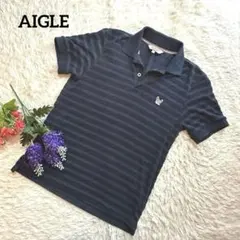 AIGLE エーグル【ボーダー】【S】メンズブルーポロシャツ