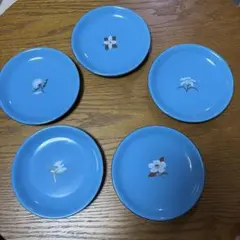 たち吉 ブルー 花柄5種　小皿　5枚　水色　中古品　和食器　和食　コバルトブルー
