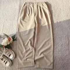 ユノートル(L)ワイドパンツ/ズボン/ウエスト後ろゴム/ベージュ/ミセス