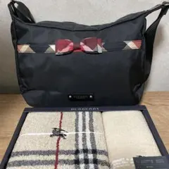 極美品　バーバリー　ノバチェック　リボン　ショルダーバッグ　フェイスタオルセット