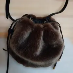 UNTITLED ファー レザーショルダーバッグ 巾着型 ブラウン