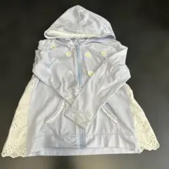 ライトブルー 花柄刺繍 パーカー