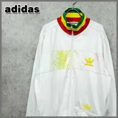 アディダス 3ライン 刺繍 ジャージ ホワイト×トリコカラー L 90s 古着