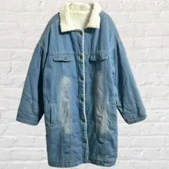 長袖 デニム コート ドロップショルダー ボア襟 ジャケット ユニセックス 古着