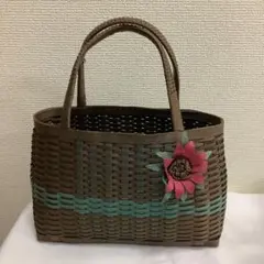 6551⑧ブラウン・ミントグリーンのかごバッグ