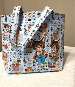 ハンドメイド猫と子供のイラスト トートバッグ