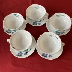 九谷焼 花柄 陶器製カップとソーサー 5個セット