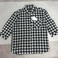 22.Mr.JUNKO ブラックチェック柄コットン 七分袖　シャツ春夏のサムネイル