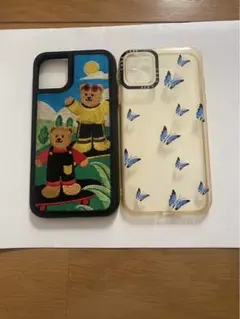 クマ刺繍と蝶模様のiPhone１１ケース２個セット