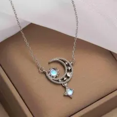 三日月×星 ムーンストーン ネックレス シルバー