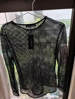 INCERUN ブラック メッシュ コンビトップス
