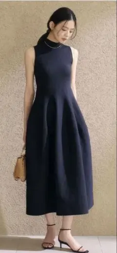 ANDRESD one tone cape dress ネイビー - メルカリ