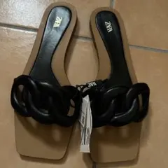 ZARA ブラック チェーンデザイン サンダル 39