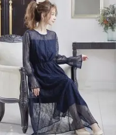 総チュールレースロング結婚式ワンピースドレス