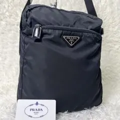 美品✨ PRADA ショルダーバッグ 三角ロゴプレート 黒 ナイロン レザー