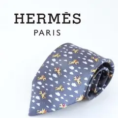 HERMES ペガサス グレー 総柄 5007EA ネクタイ シルク100%のサムネイル