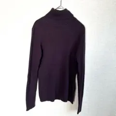 ユニクロリブ タートルネック ニット M ダークパープル ウール