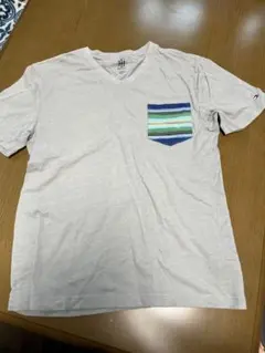 美品！TOMMY 半袖Tシャツ　L グレー　カラフル　胸ポケット　V字　Vネック