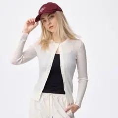 ★試着のみ★ほぼ新品★ GU シアーリブカーディガン ホワイト Sサイズ