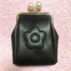 マリークワント がま口 マルチ ポーチ エンボスデイジーパール ブラック 黒