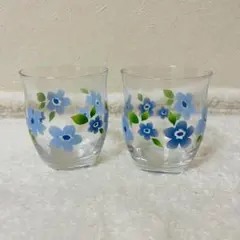 【新品未使用】昭和レトロ＊青い花柄グラス 2個セット 夏