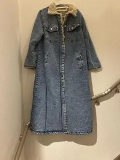 ボア　デニム　ロングコート　レディース　L